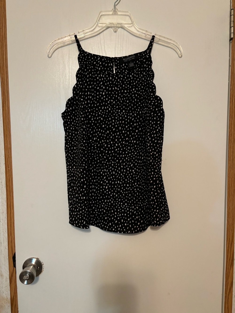 Madison Black and White Polka Dot Scalloped Cami